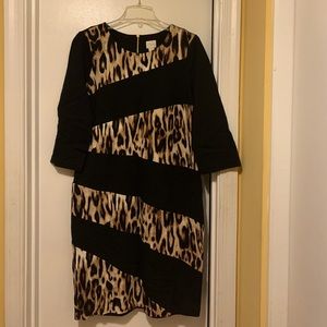 Black dress with animal prints.